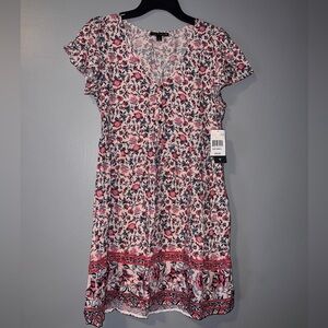 Pink Floral Boho City Triangles Flowy Dress